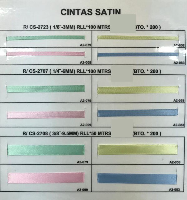 CINTA SATIN 1/4 ROLLO 100 YDS